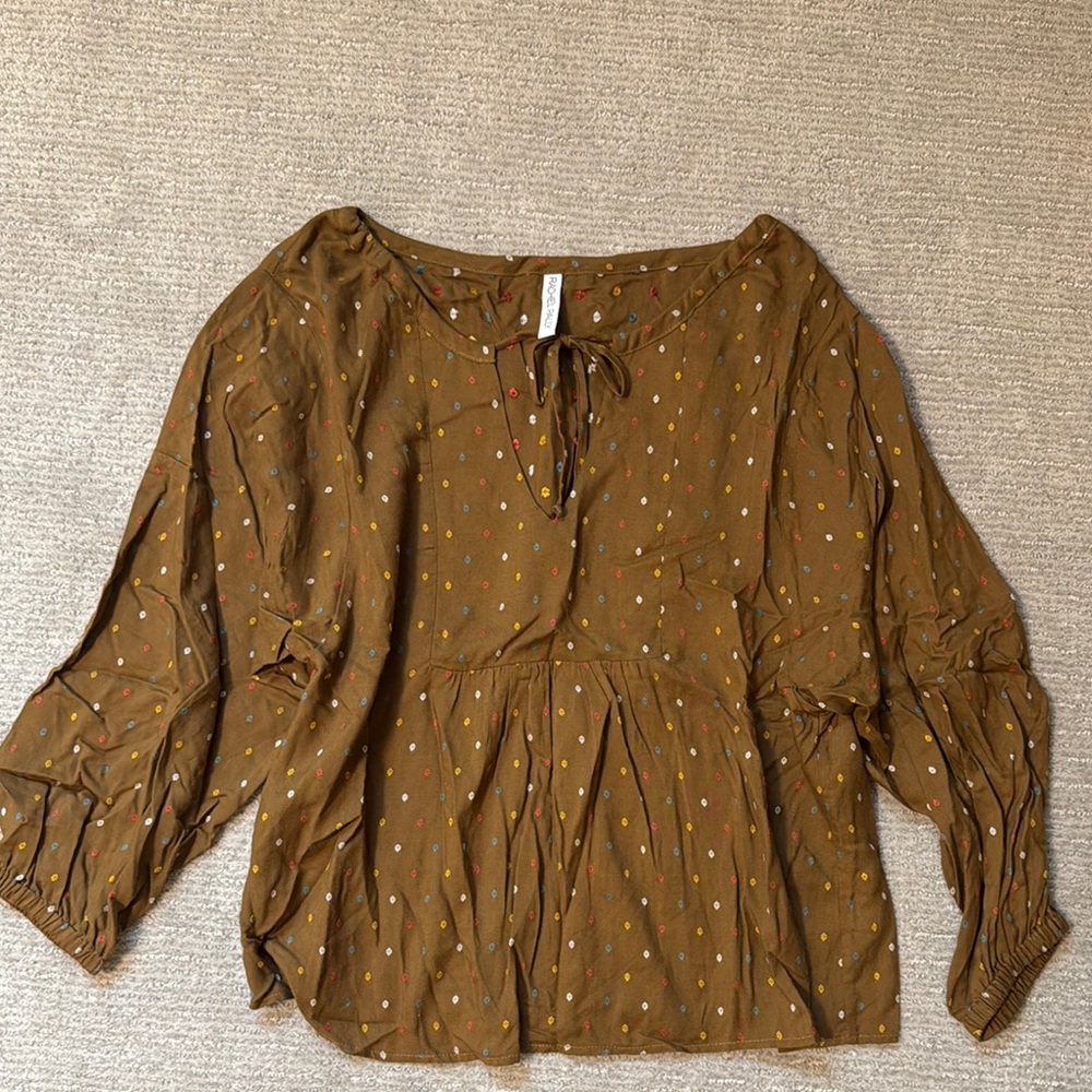 Rachel Pally Brown Tie Front 3/4 Sleeve Blouse
